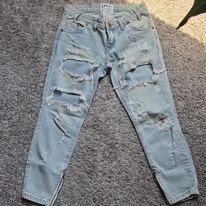 One Teaspoon Light Blue Distressed Jeans